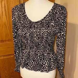 Japna Black and White Ruched Blouse